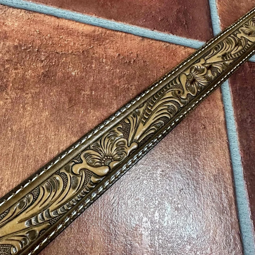 Tony Lama Embossed Leather Jimmy Belt Size 34 Inches